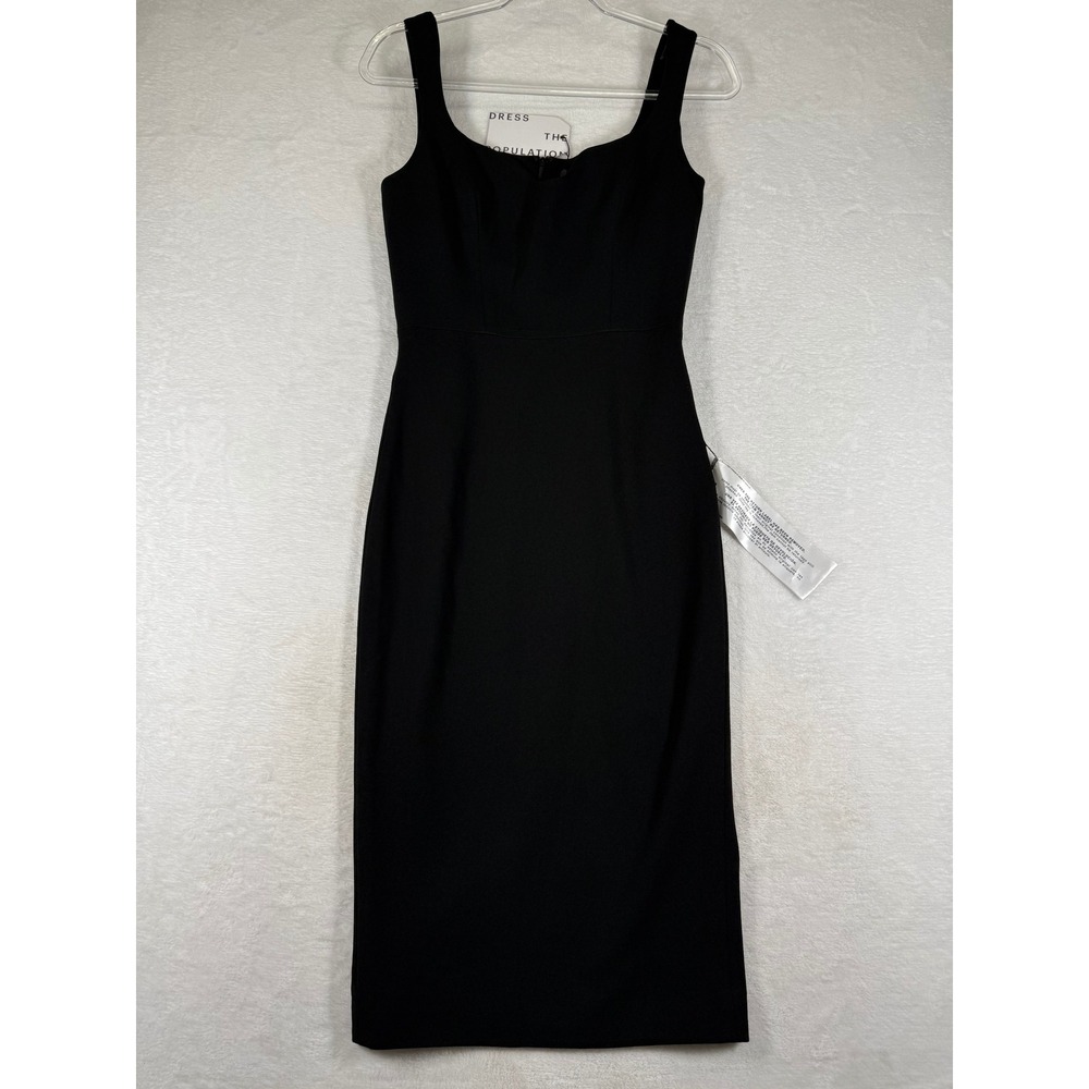 Dress the Population‎ Sloane Rounded V Neck Bodycon Midi Dress Black Small NEW